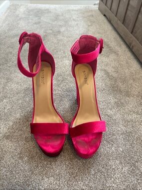 BAMBOO Hot Pink Ankle-Strap Block Heel Sandals
